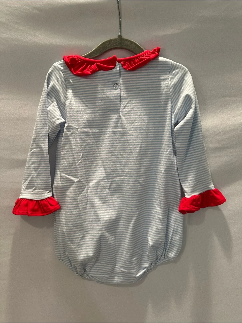 Striped Puppy Appliqué One-Piece for Kids - Red Trim